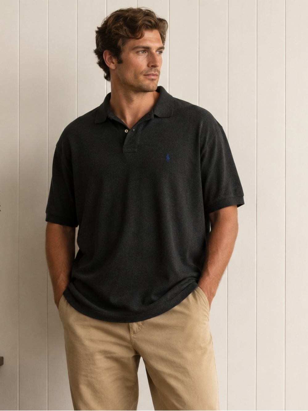 Polo Ralph Lauren Gray Short Sleeve Shirt Mens XL Long Preppy Classic Business